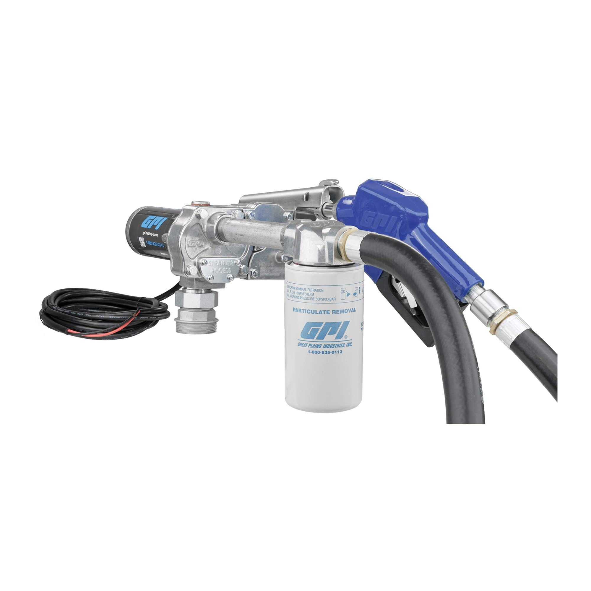 GPI 18 GPM 12V Fuel Transfer Pump with Auto Unleaded Nozzle and Filter